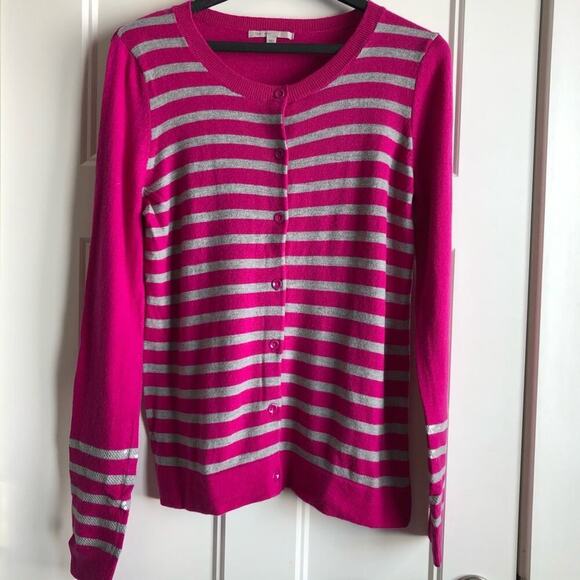 GAP brand pink and grey striped cardigan sequin on sleeves sz small - Picture 1 of 7